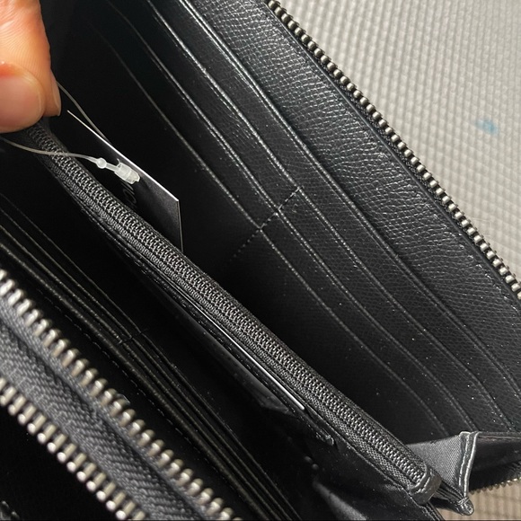 Michael Kors Mens Warren Money Bag Double-Zip Black Leather Travel Wallet - Picture 7 of 10